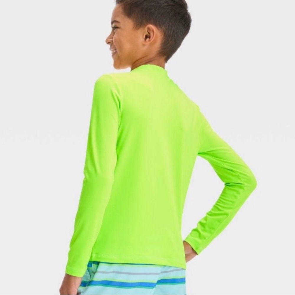 🎉HP🎉 Boys Long-Sleeve Swim Rash Guard - Neon Lime Green - Size Large (10/12) - Picture 3 of 8